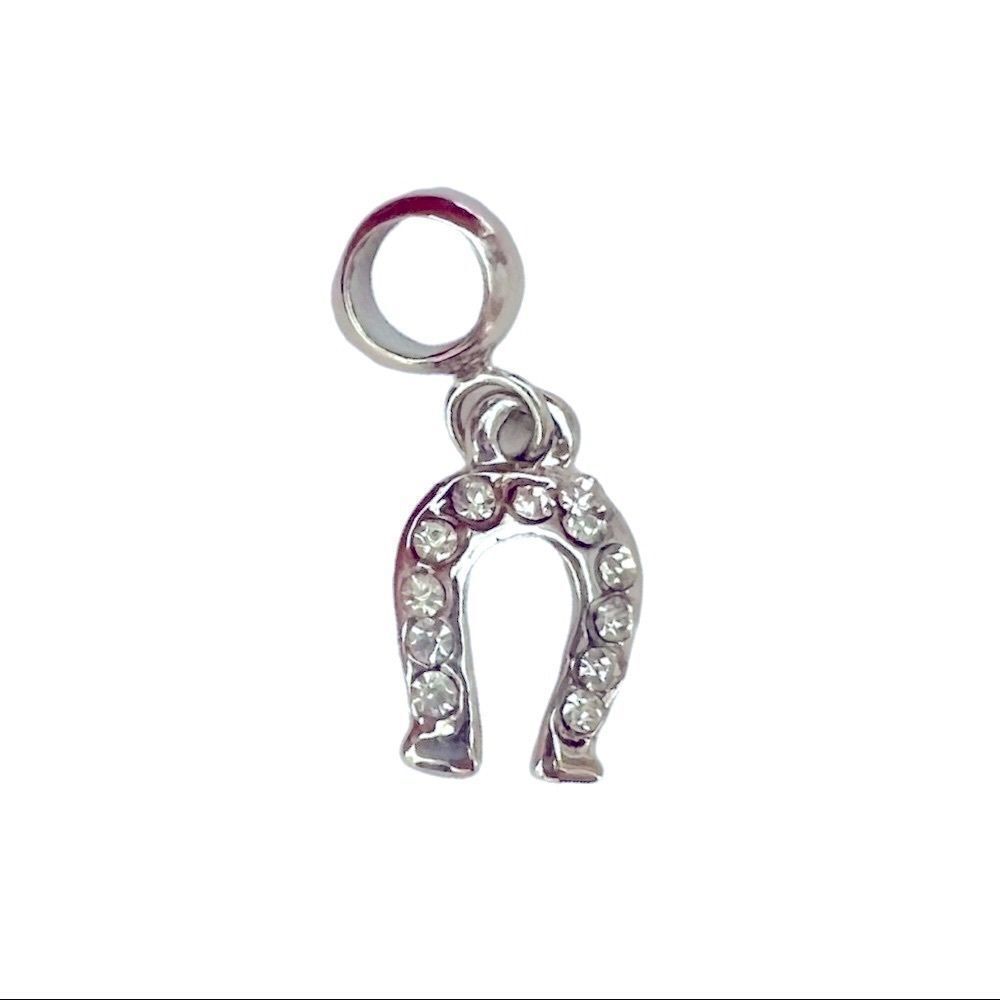 2/$18 Silver Horseshoe Rhinestone Charm - mix and match - all charms